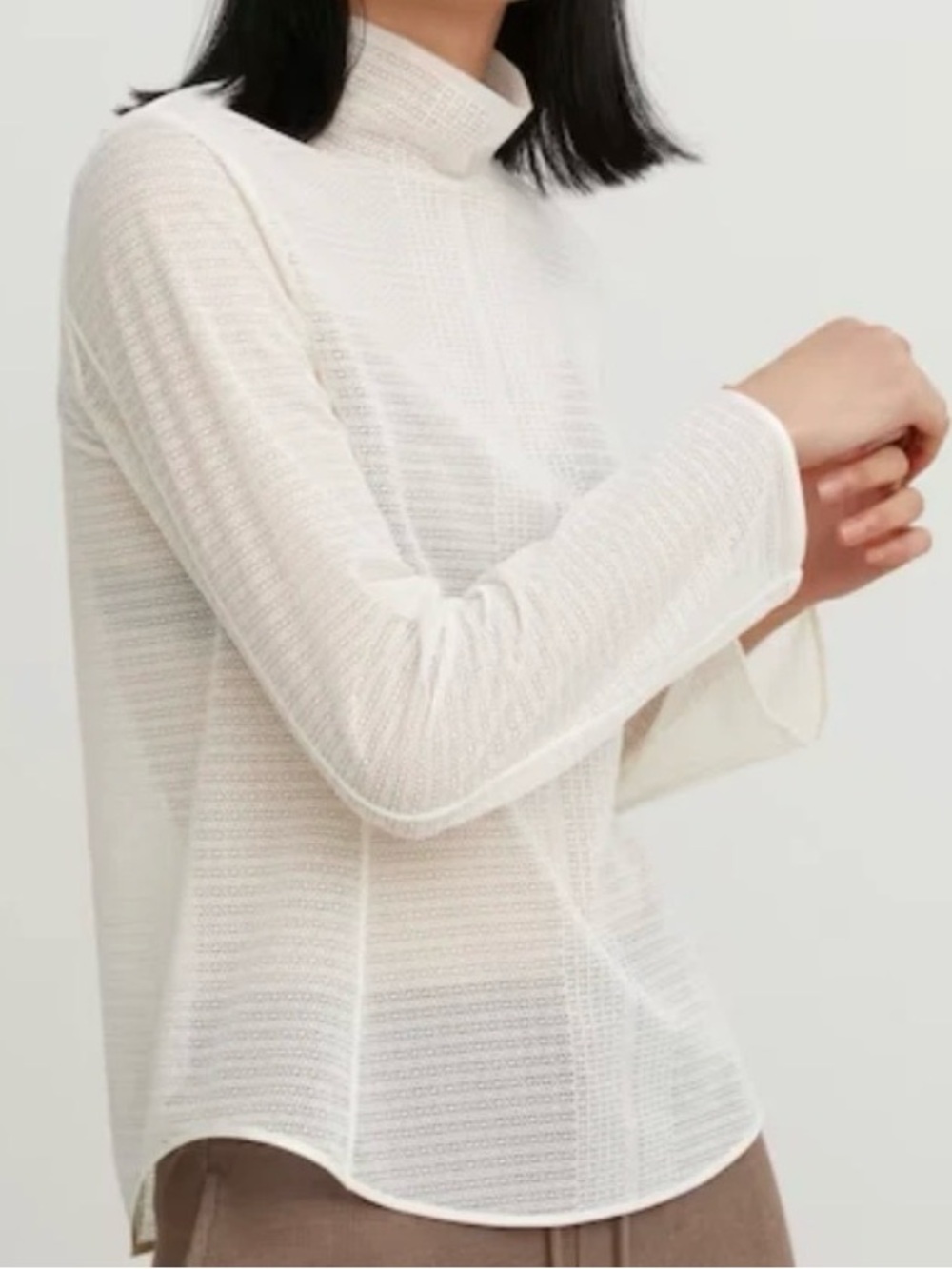 Mame Kurogouchi X Uniqlo Sheer Mesh High Neck Long Sleeve Tee M NWOT